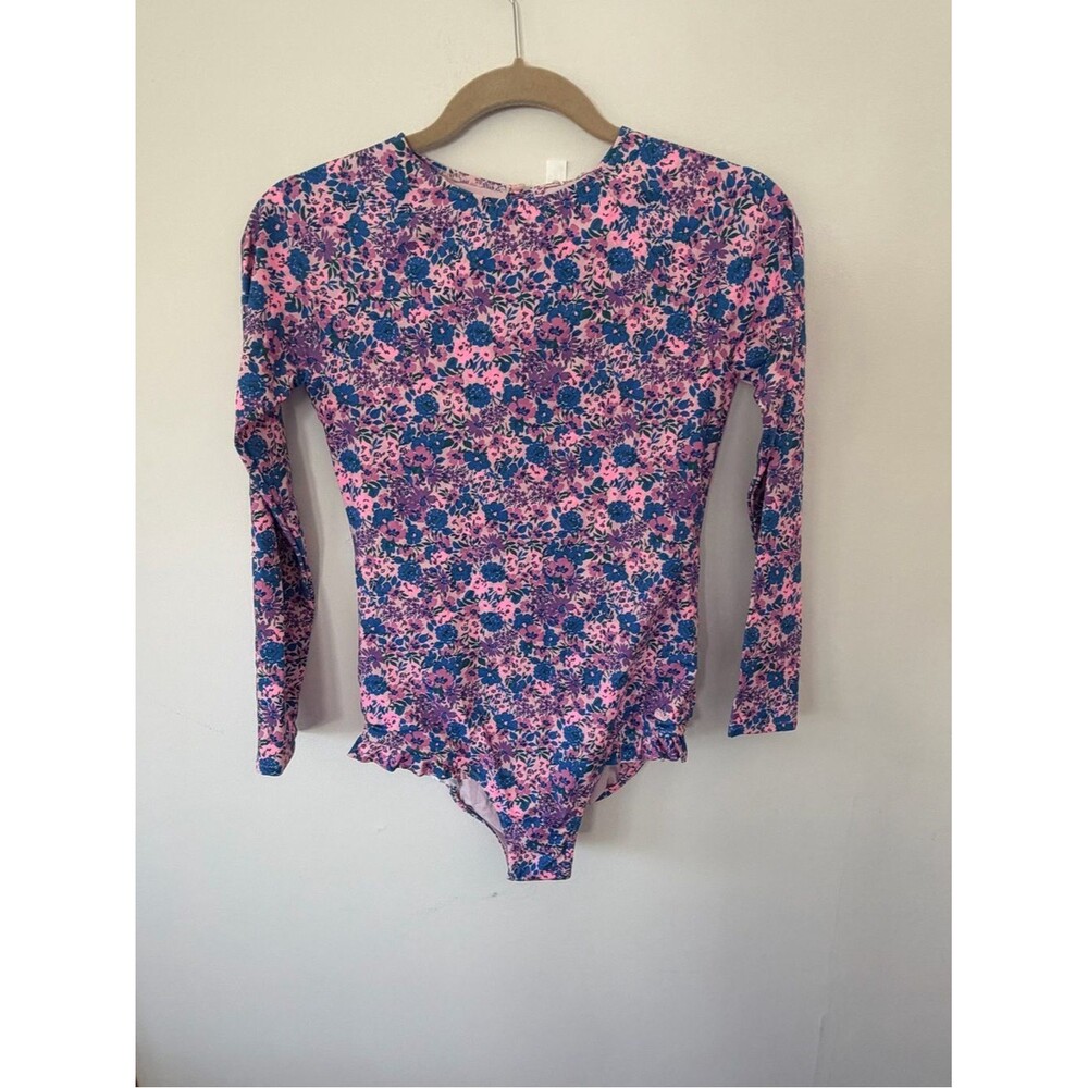 Vineyard Vines Pink & Blue Floral Long-Sleeve One-Piece Swimsuit size large (16)